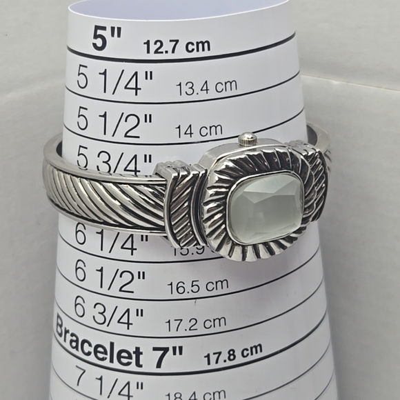 Womens Faux Jewel Watch Two Tone Hidden Dial Flip Top Bracelet Cuff New Battery - Picture 7 of 11